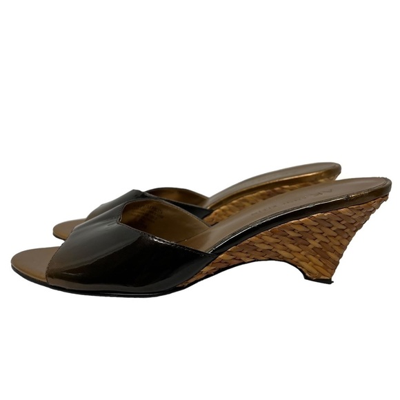AK ANNE KLEIN Akhoola Patent Leather Wicker Wedge Slide Sandals Size 7.5 - Picture 4 of 16